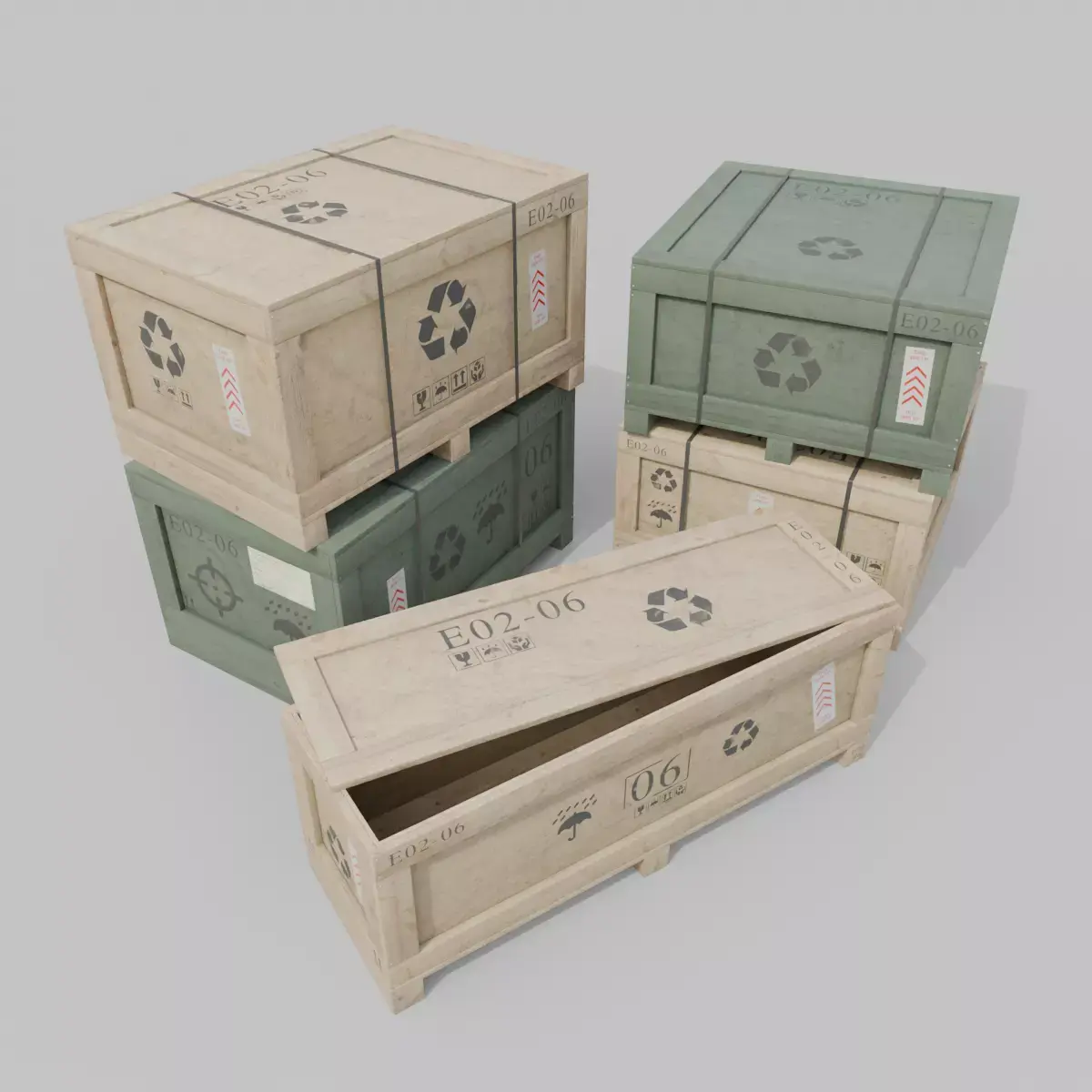 Customizable Wooden Crate Trio - Compact Set 3D Model Pack