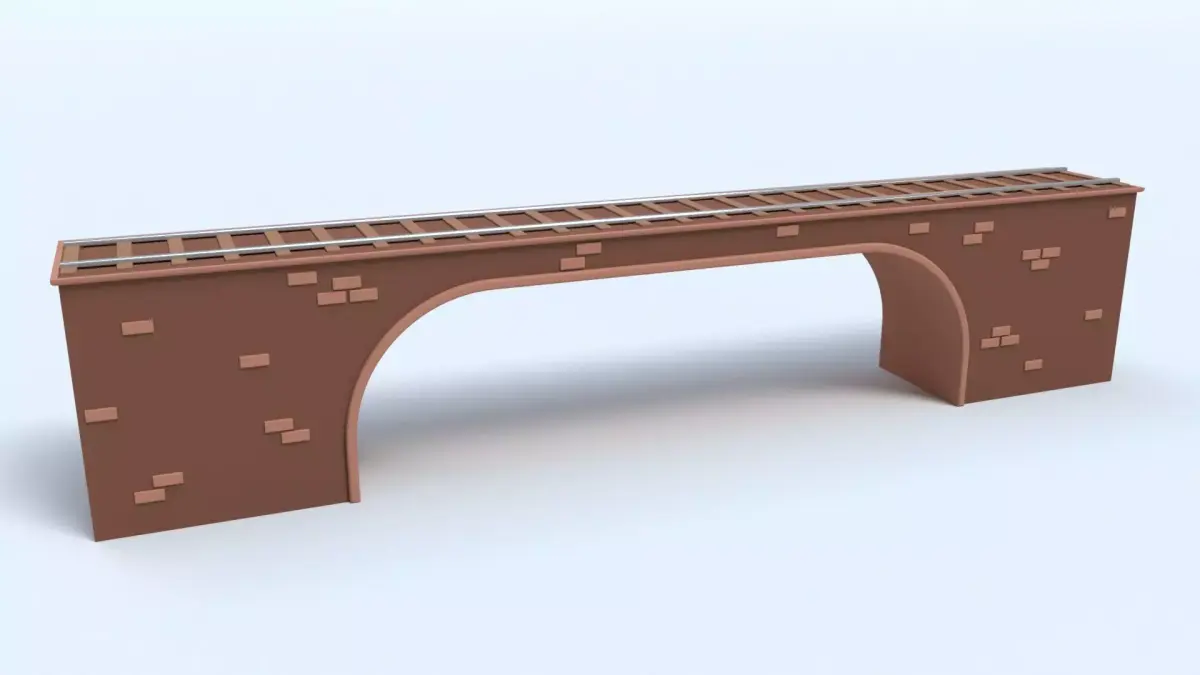Cartoon Train Track on Bridge Low-poly 3D model