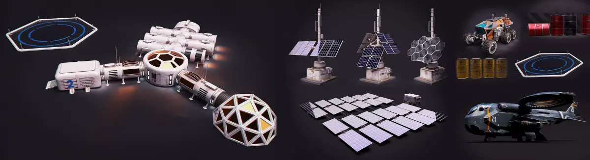 Space Craft Solar Panels Mars Colony Spaceship Collection Pack Low-poly 3D model