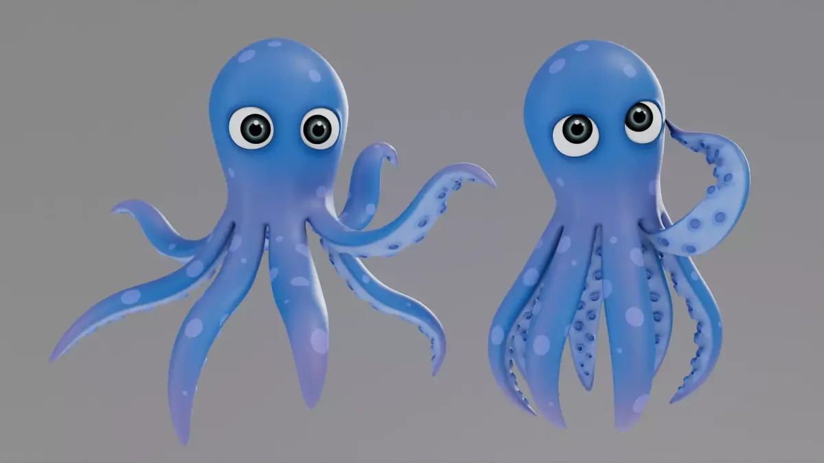 Rigged Cartoon Octopus 3D model purchase