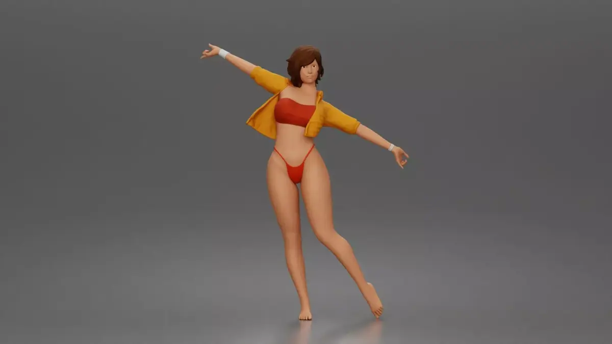 Woman dances wearing crop top jacket bottoms barefoot 3D print model