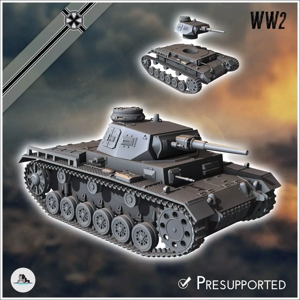 Panzer III Ausf F - miniatures tabletop scenery 3D print model