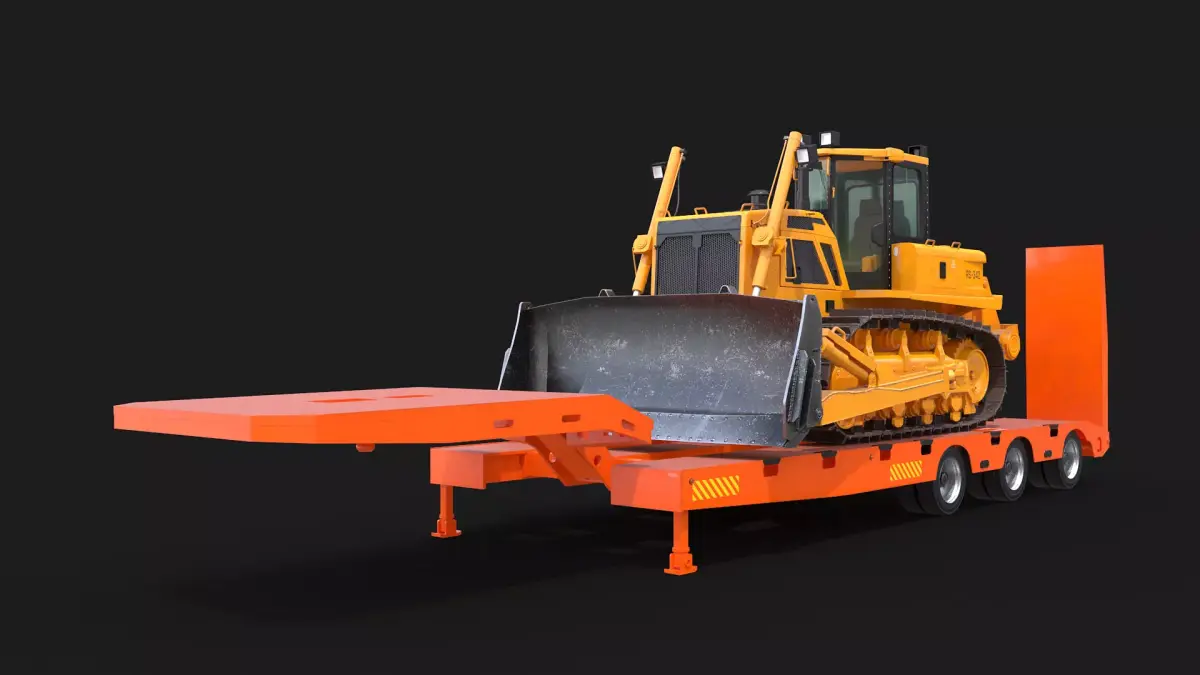 Low Loader Trailer with Bulldozer 3D model