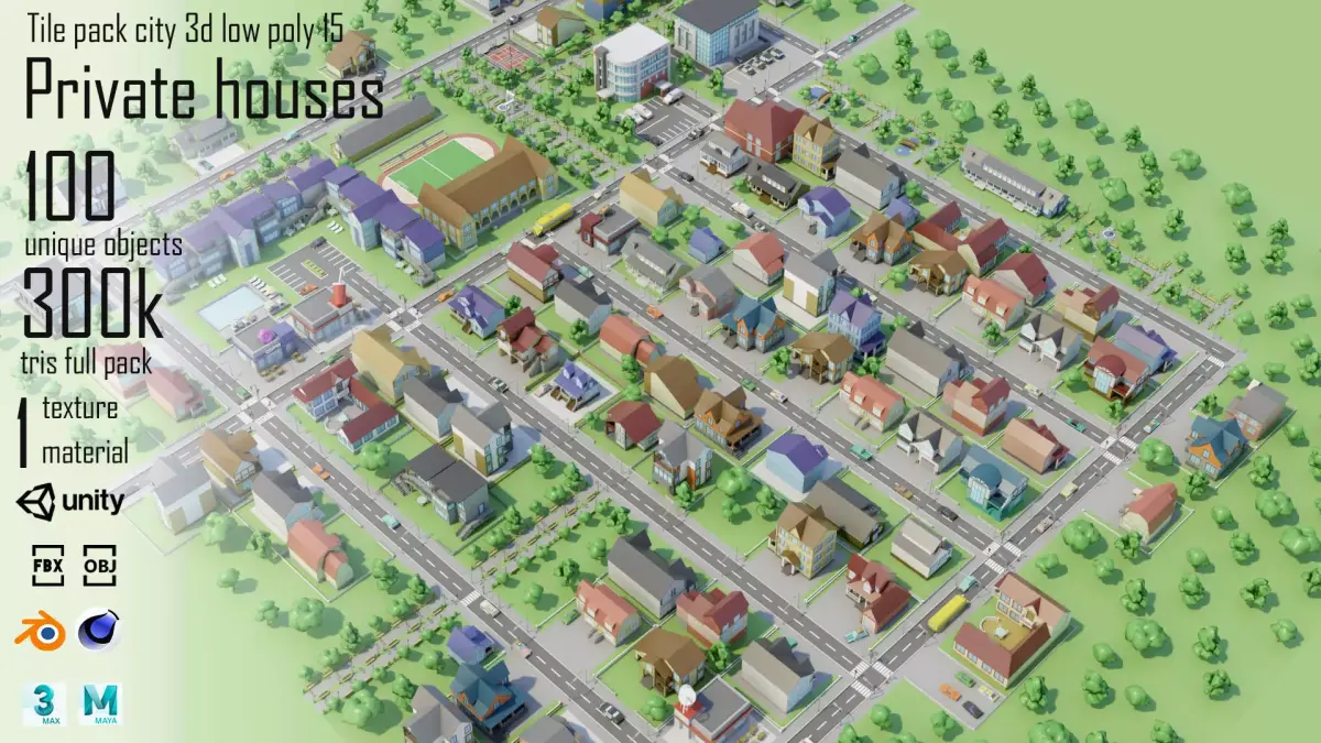 City Private houses Low-poly 3D model