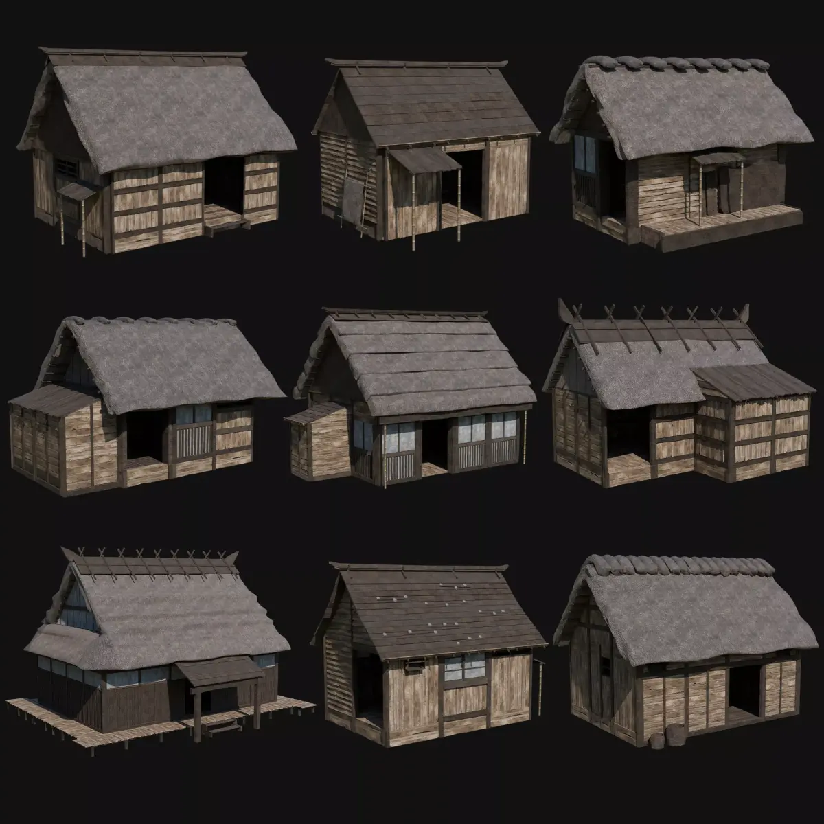 FEUDAL ASIAN JAPAN HOUSE INDUSTRIAL CITY BUILDING COLLECTION Low-poly 3D model