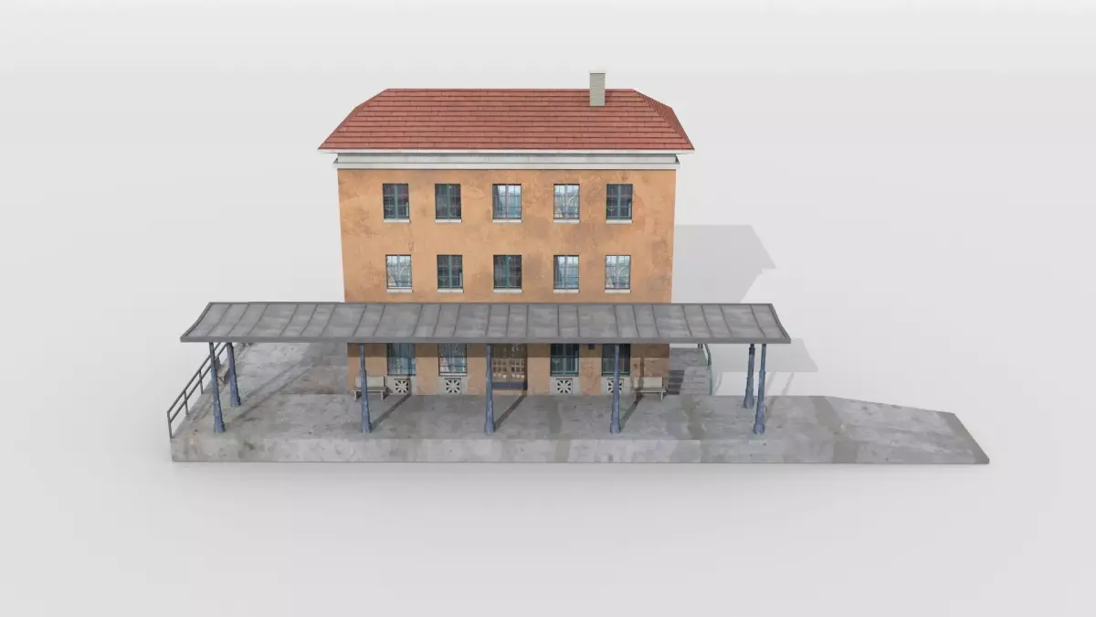 Bavarian city railway station Low-poly 3D model