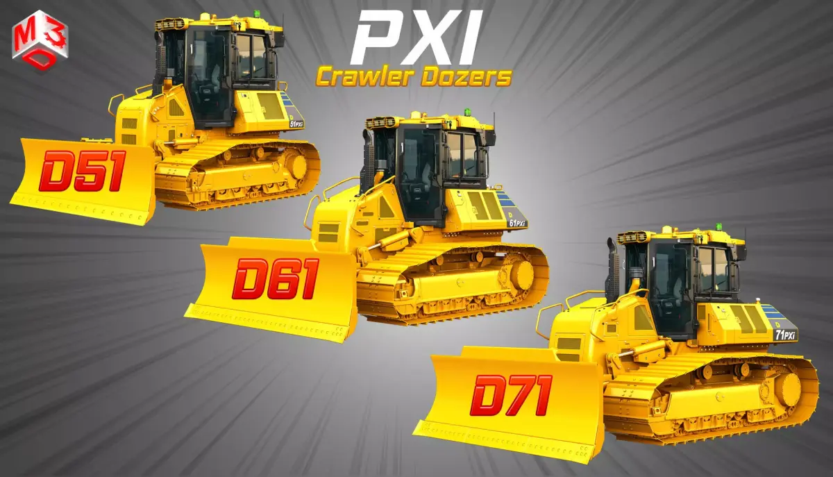 D51 - D61 - D71 PXi Dozers 3 in 1 3D Model Pack