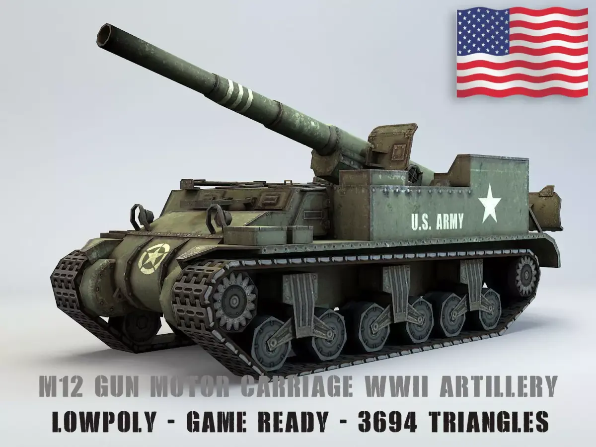Low Poly M12 Gun Motor Carriage Low-poly 3D model