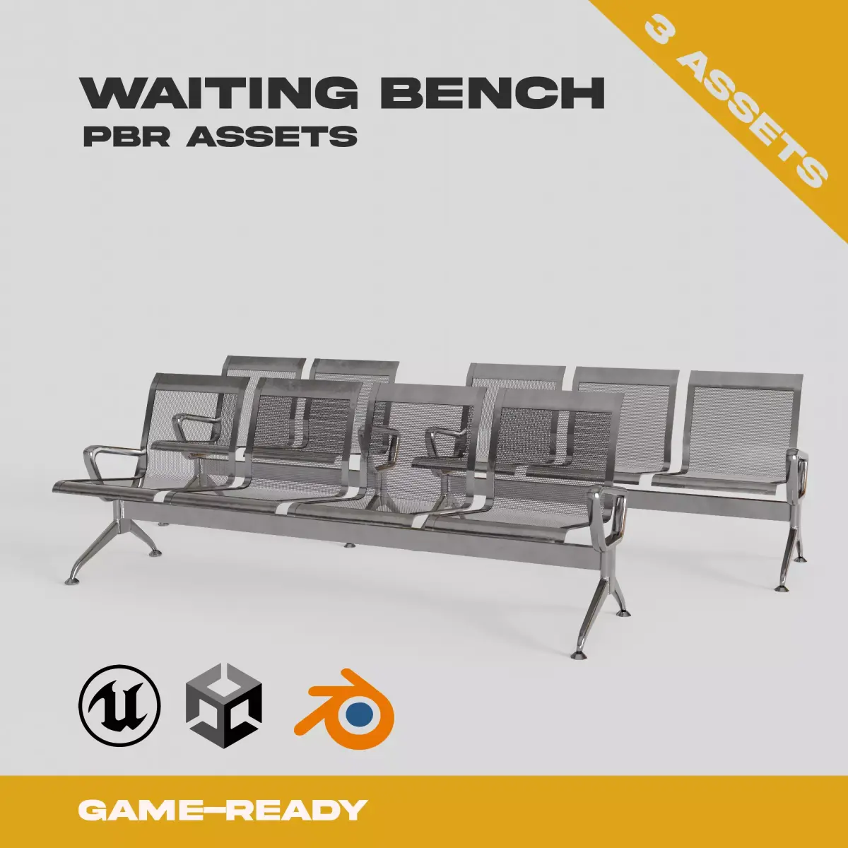 Realistic Waiting Bench GameReady Low-poly 3D model