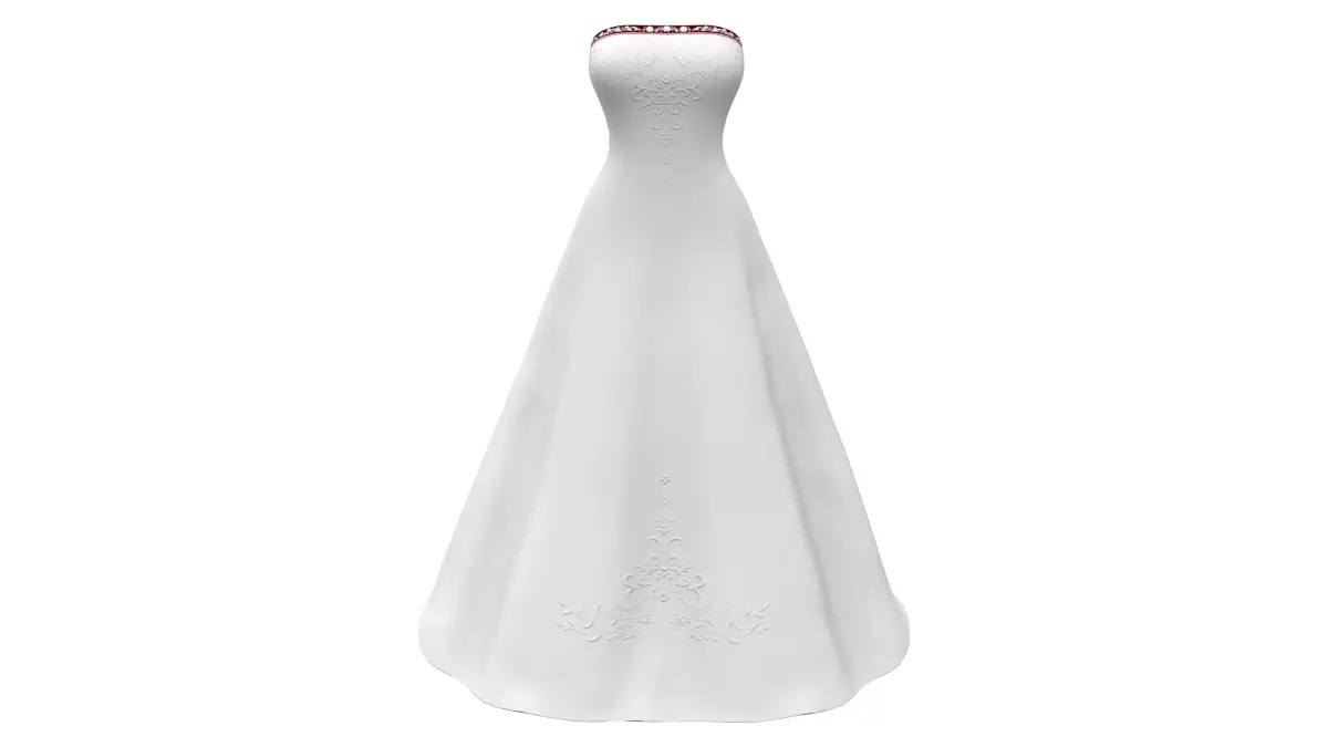 Long Train Bridal Gown White Dress With Maroon Back Low-poly 3D model