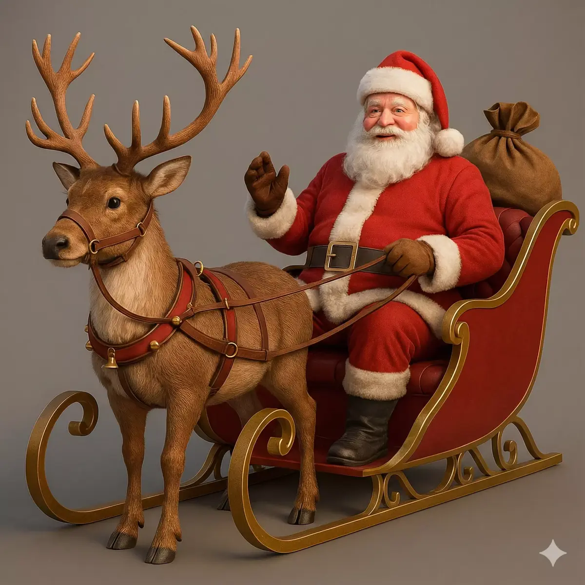 Realistic Santa Sleigh with Reindeer PBR Holiday Character Low-poly 3D model