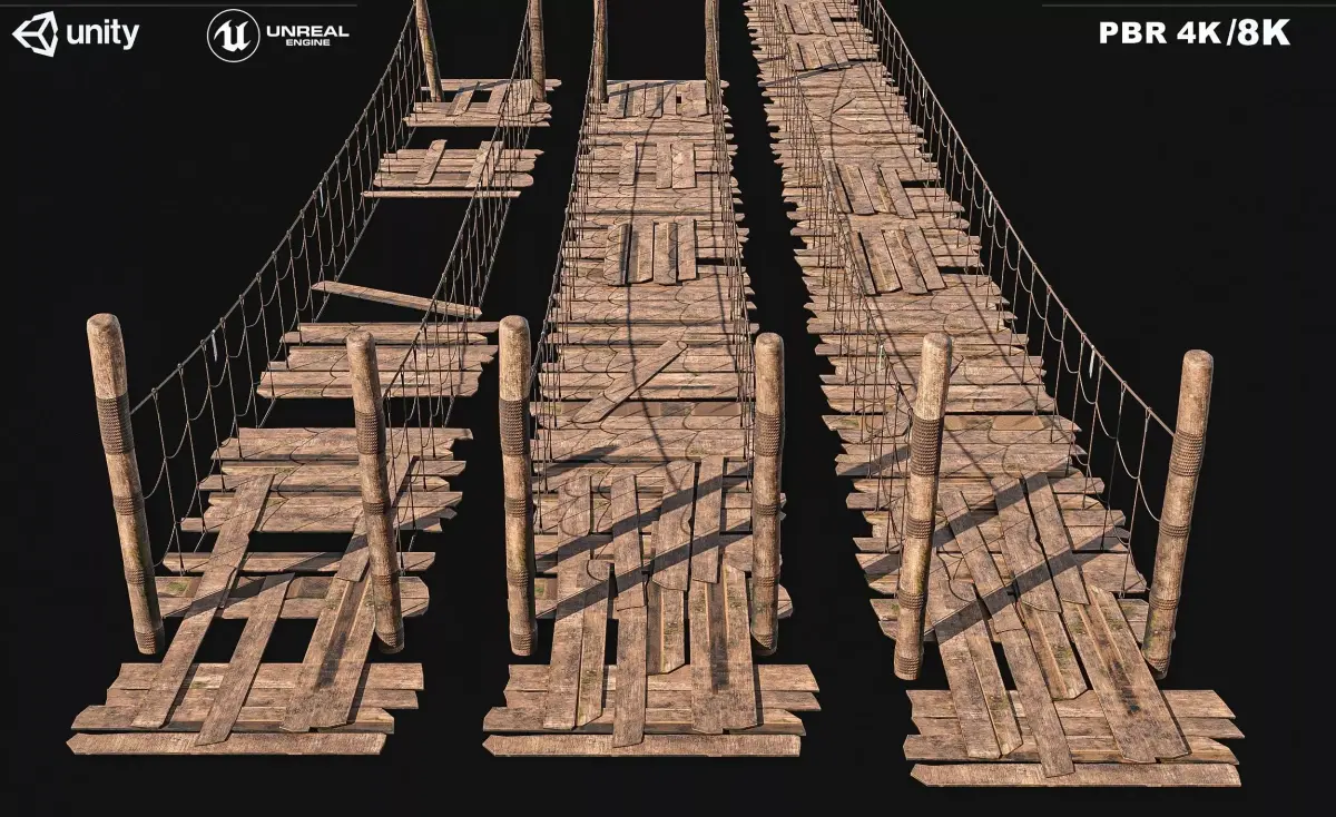 Rope Bridge Pack Low-poly 3D model