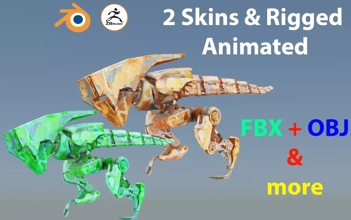 Futuristic Raptoid Dinosaur Rigged Animated Low-poly 3D model