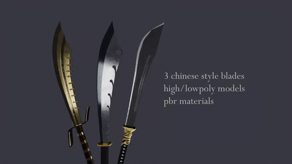 3 weapons blades knifes Low-poly 3D model