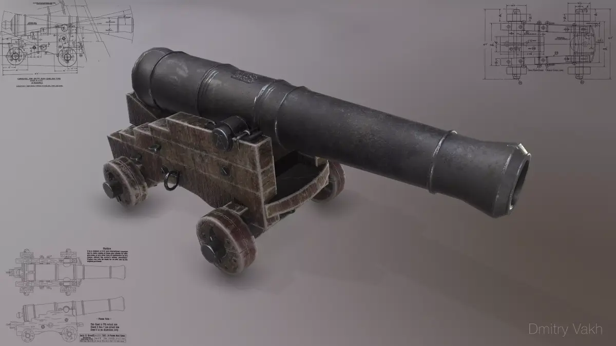 24-pounder naval cannon Low-poly 3D model