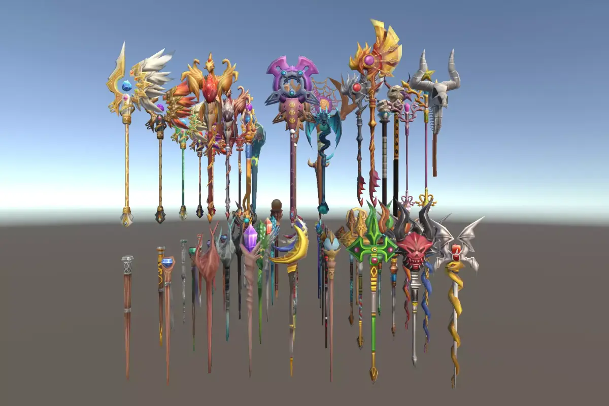 Cartoon Fantasy Weapons Staffs Low-poly 3D model