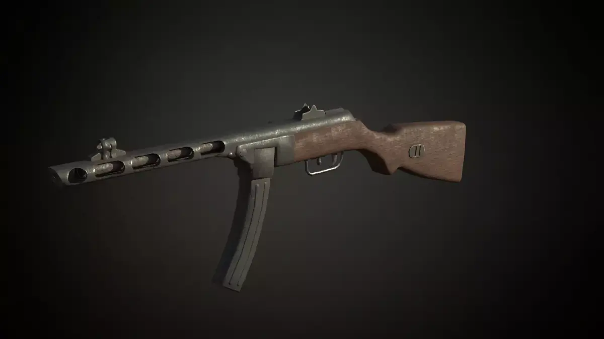 Ppsh-41 stick drum soviet submachinegun Low-poly 3D model