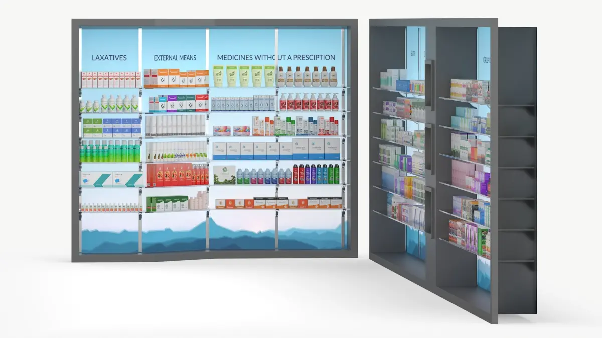 Pharmacy Display Stand with Filling 3D model