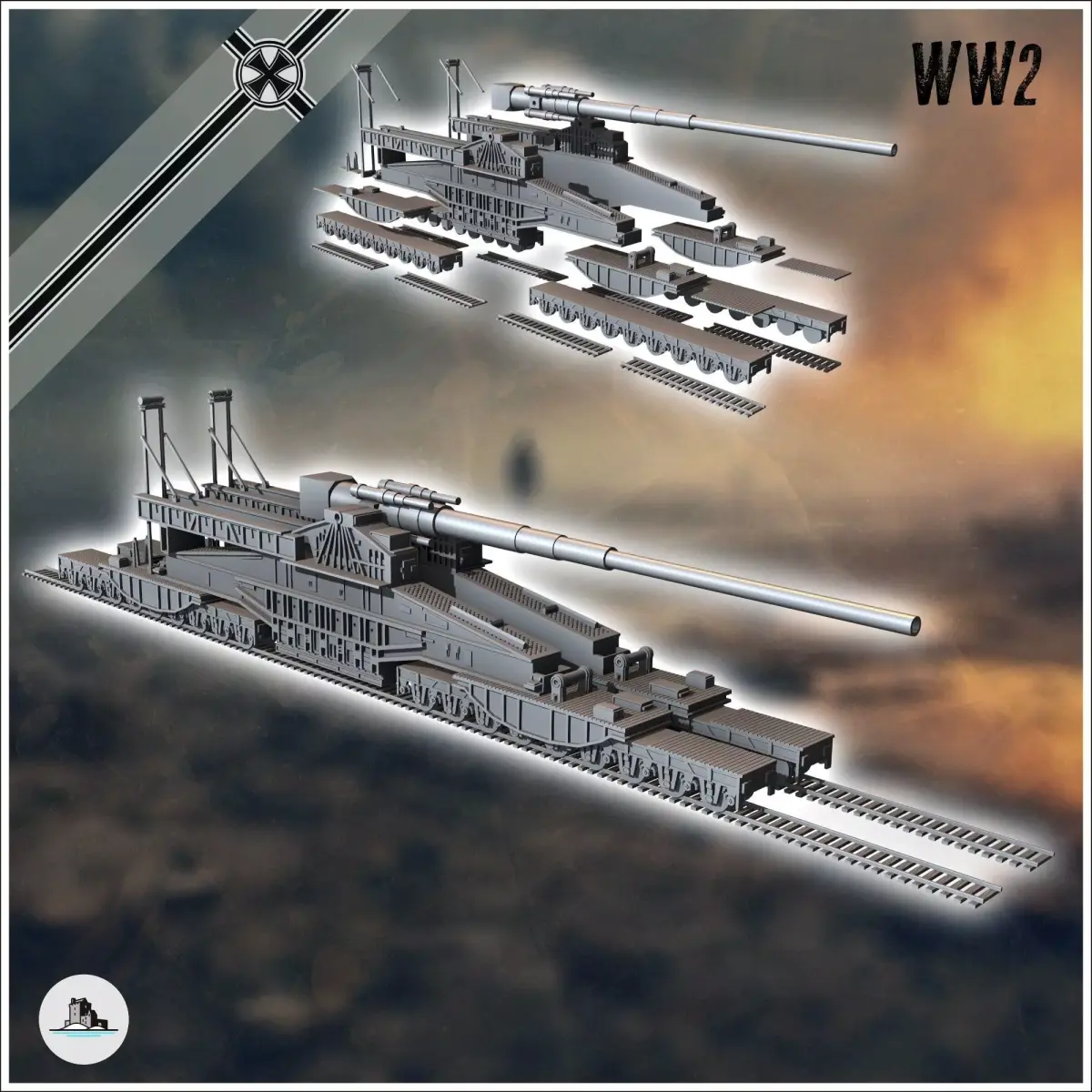 Schwerer Gustav Krupp heavy German railway gun siege artillery 3 3D print model