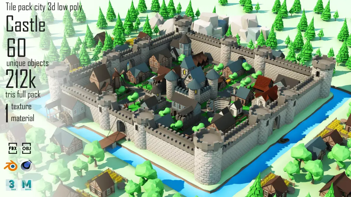 Cartoon Castle  Low-poly 3D model purchase