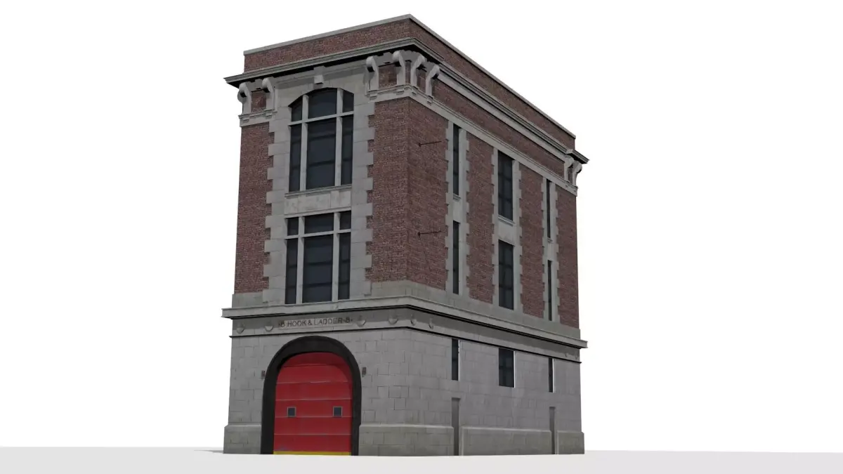 Firehouse brick building Low-poly 3D model