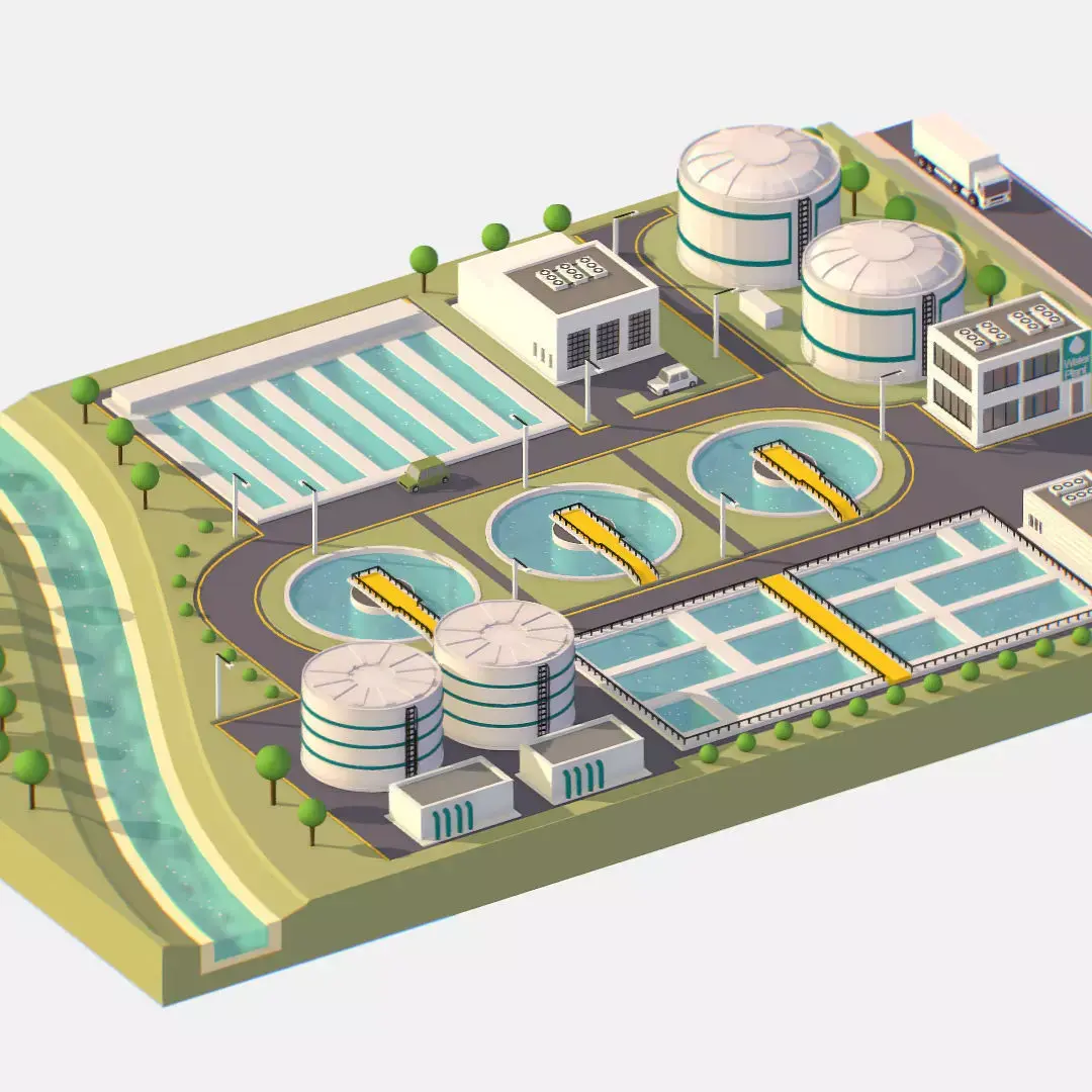 Water Treatment Plant Low-poly 3D model