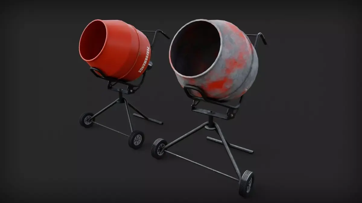portable concrete mixer Low-poly 3D model