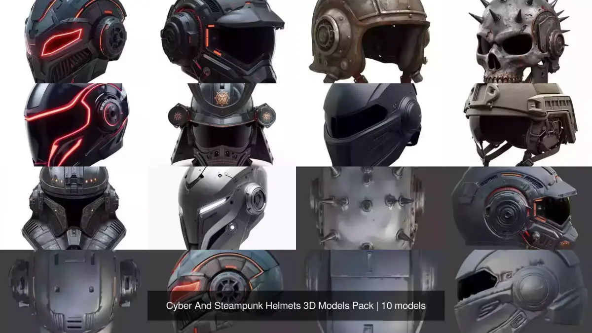 Cyber And Steampunk Helmets 3D Models Pack