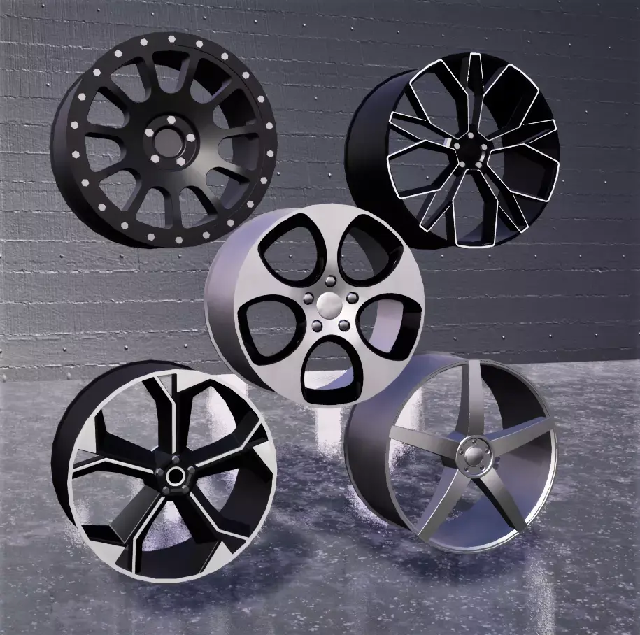 Rims 5 Pack Car Wheels Low-poly 3D model