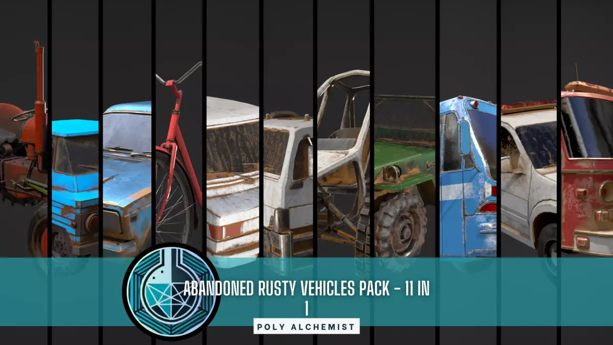 Abandoned Rusty Vehicles Pack 11 In 1 Low-poly 3D model