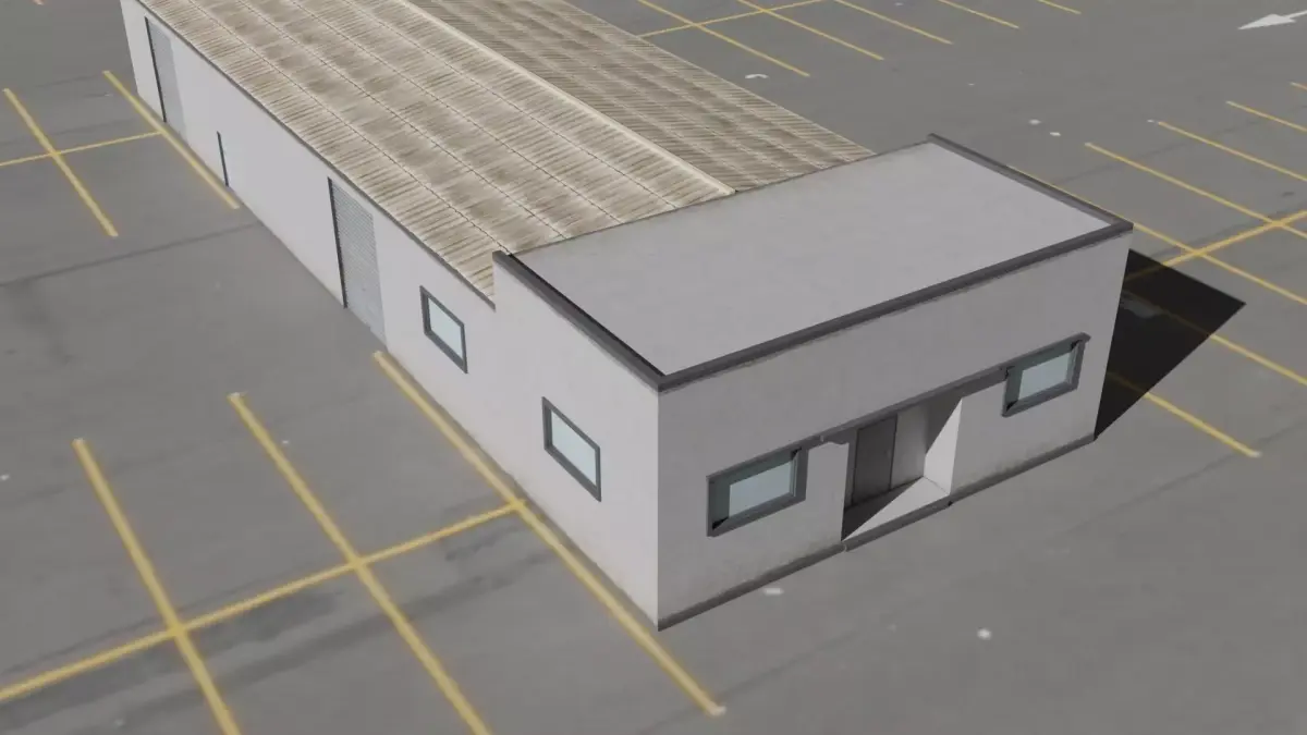 Large commercial warehouse Low-poly 3D model