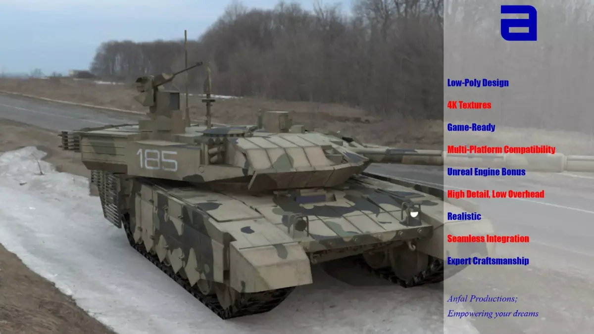 Battle-Worn Camouflaged T90MS Tank - Realistic 3D Model Low-poly 3D model