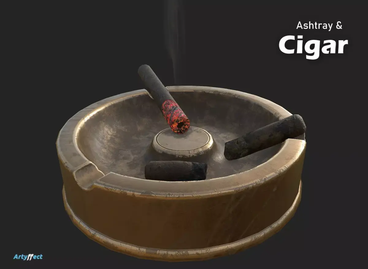 Ashtray And Cigar WW2 German Military Game-ready Free low-poly 3D model