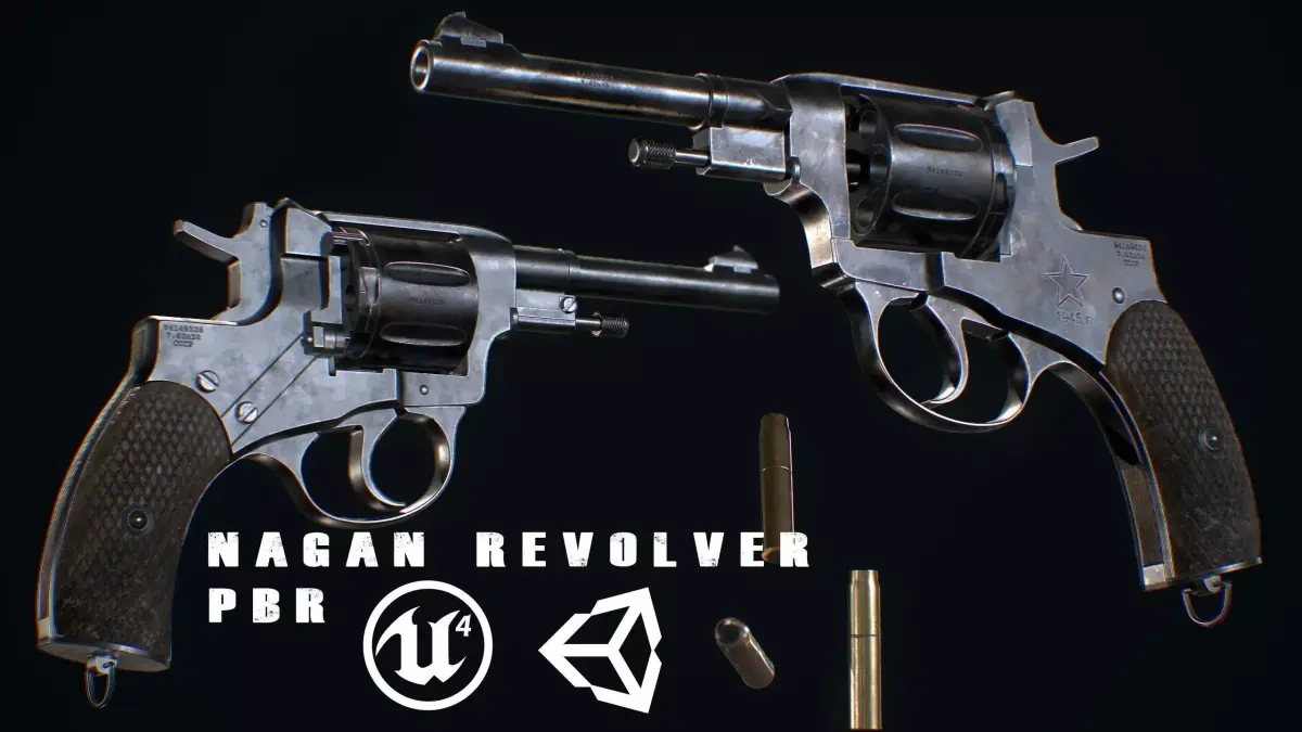 Nagan revolver - Model and Textures PBR - Low Poly 3d model Low-poly 3D model