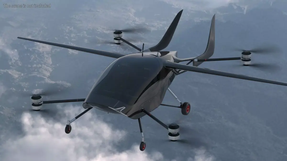 Air One Two Person eVTOL Air Vehicle Black 3D model