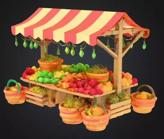 Low Poly Colorful Village Market Stall  Stylized Game Asset Low-poly 3D model