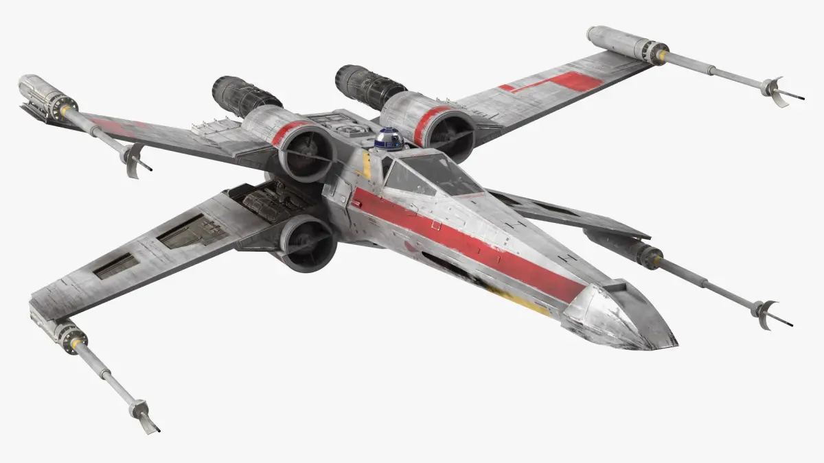Space Fighter X-Wing Starship with R2-D2 3D model
