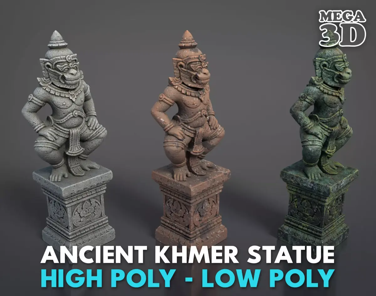 Ancient Khmer Statue17-250523 Low-poly 3D model
