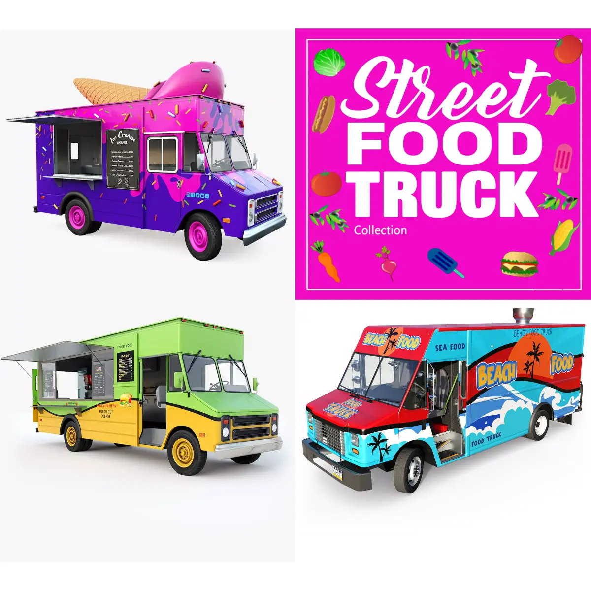 Street food step van 3D Model Pack purchase