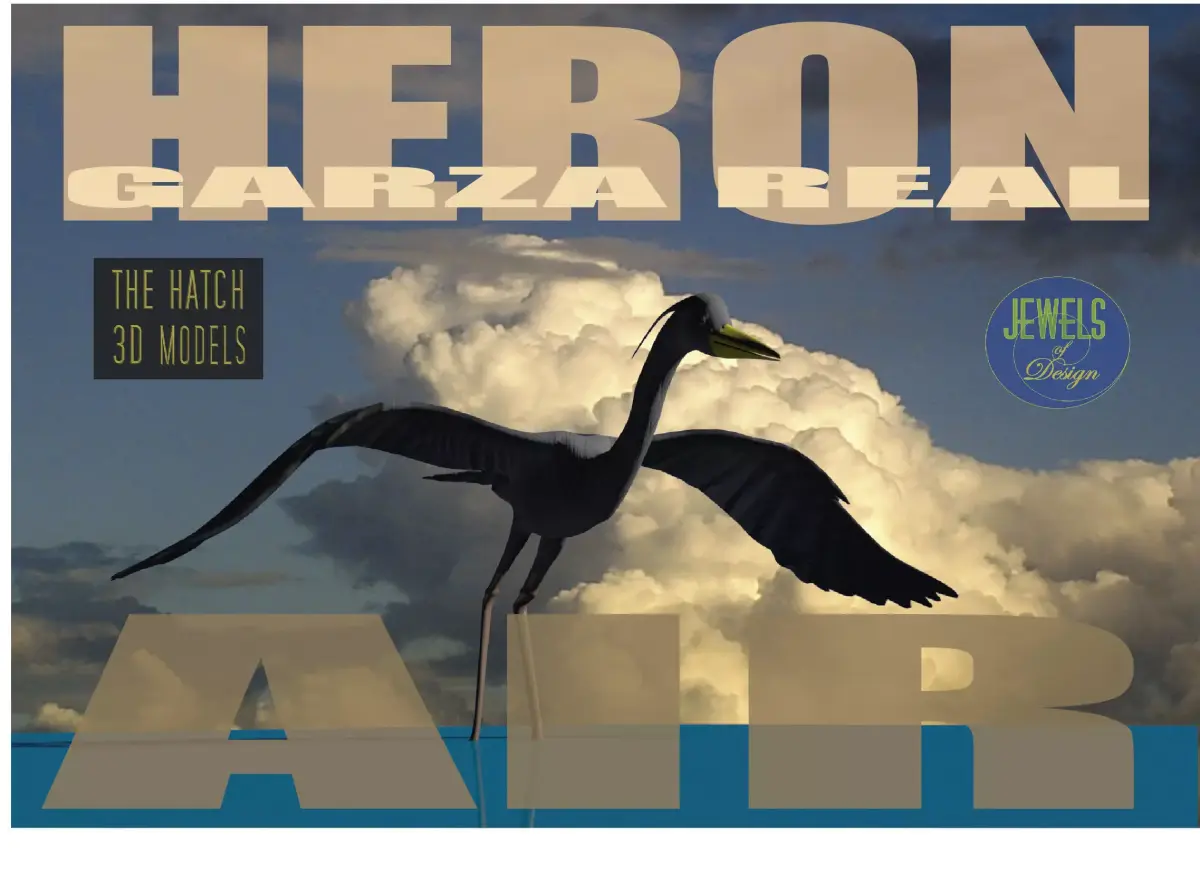 Heron model flying in sky Low-poly 3D model