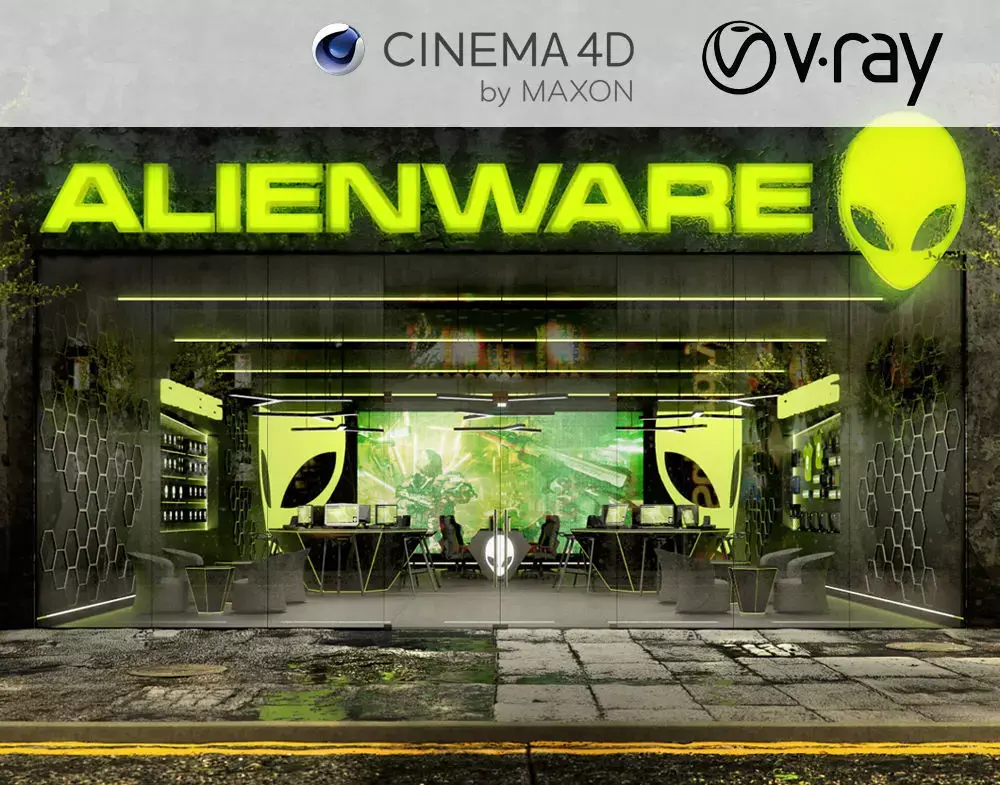 VRay - C4D Scene files - Exterior and Interior - Gaming Store 3D model