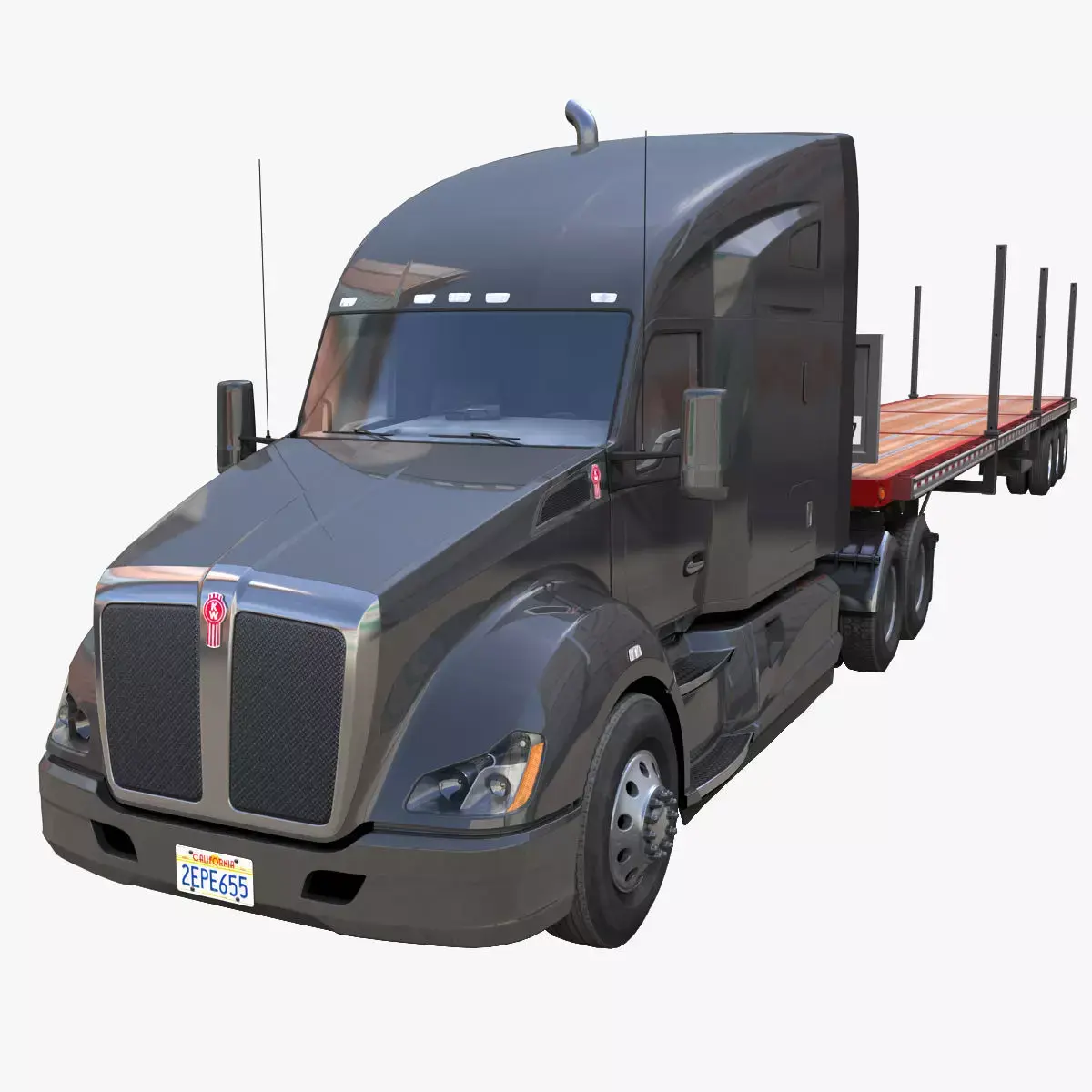 Kenworth T680 flatbed trailer Low-poly 3D model