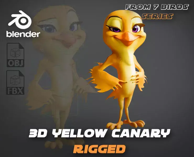 Chibi Canary - 3D Yellow - Rigged Cartoon Bird Low-poly 3D model