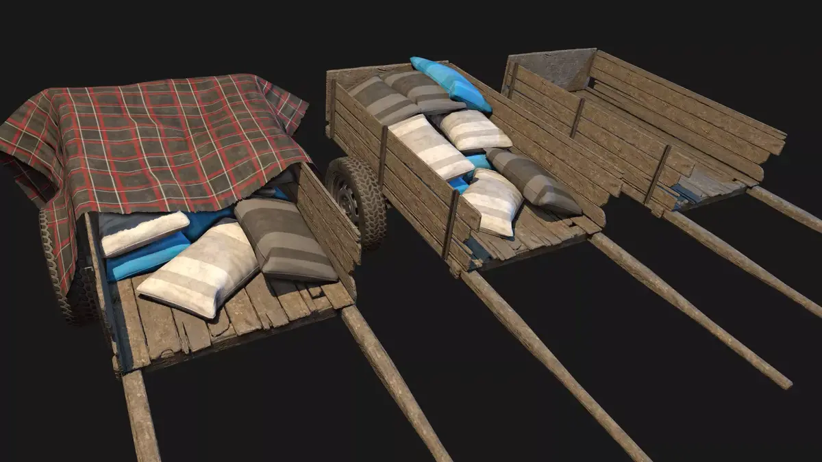 Low Poly PBR Wooden Cart Bundle Low-poly 3D model