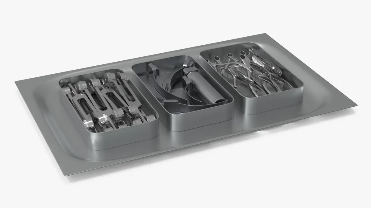 Surgical Tray with Airway Tools and Retractors Medical Steel 3D model