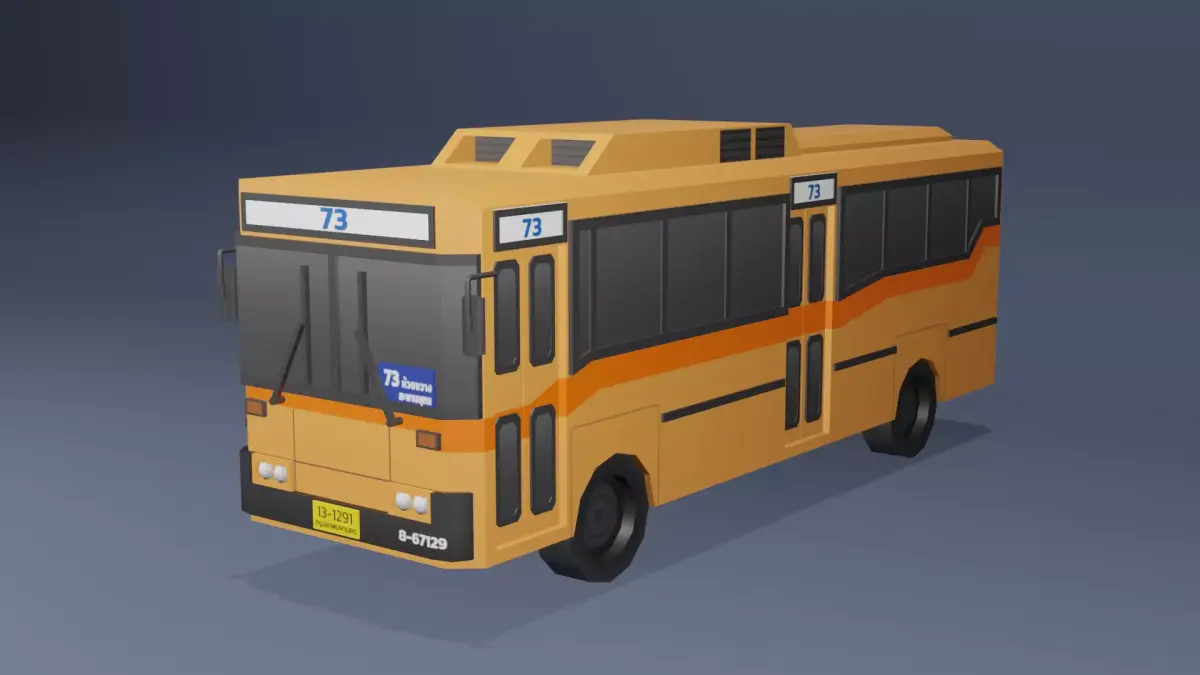Orange Thai bus Low poly v01 Low-poly 3D model