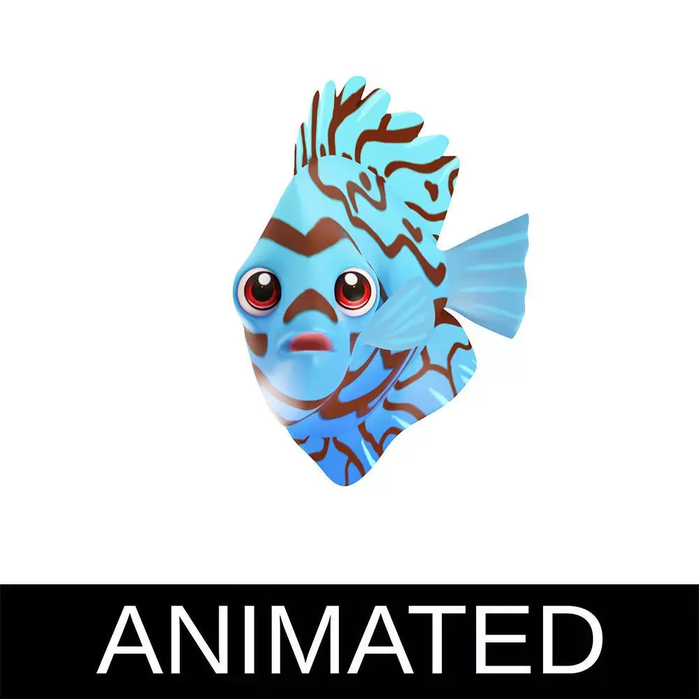 Blue Discus Animated Fish Cartoon    Low-poly 3D model