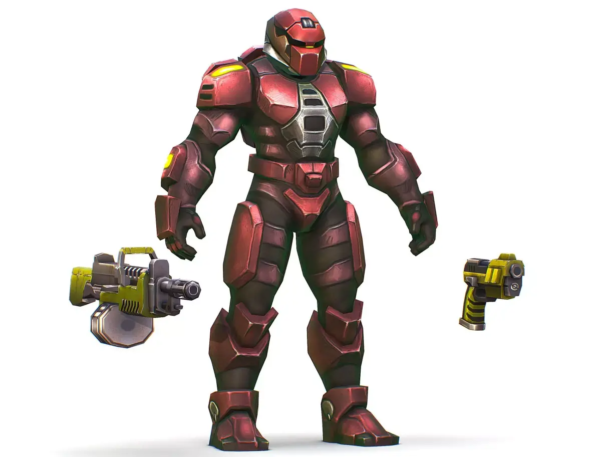 Male Cyborg Machine Gun Man with Automatic Rifle and Pistol Low-poly 3D model