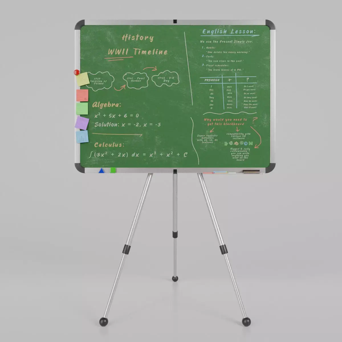 Customizable Metal Greenboard with Stand - Writing Board Low-poly 3D model