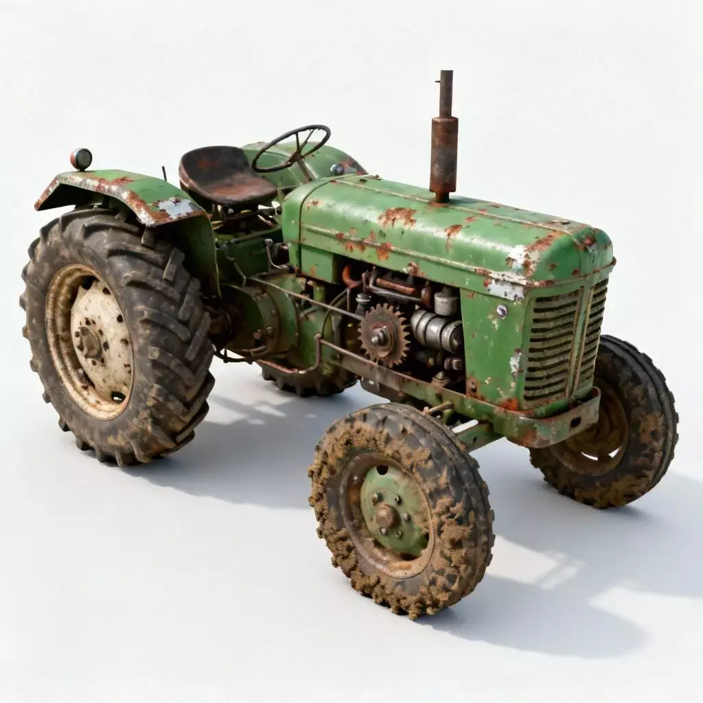 Realistic Vintage Farm Tractor 3D Model Low-poly 3D model